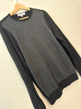 Calvin Klein Sweater Mens Large Black Grey Textured Colorblock Pullover